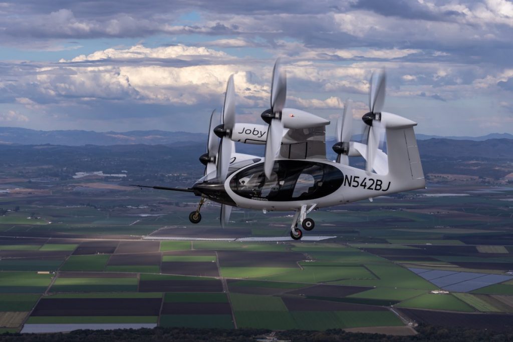 A Joby electric air taxi on a test flight