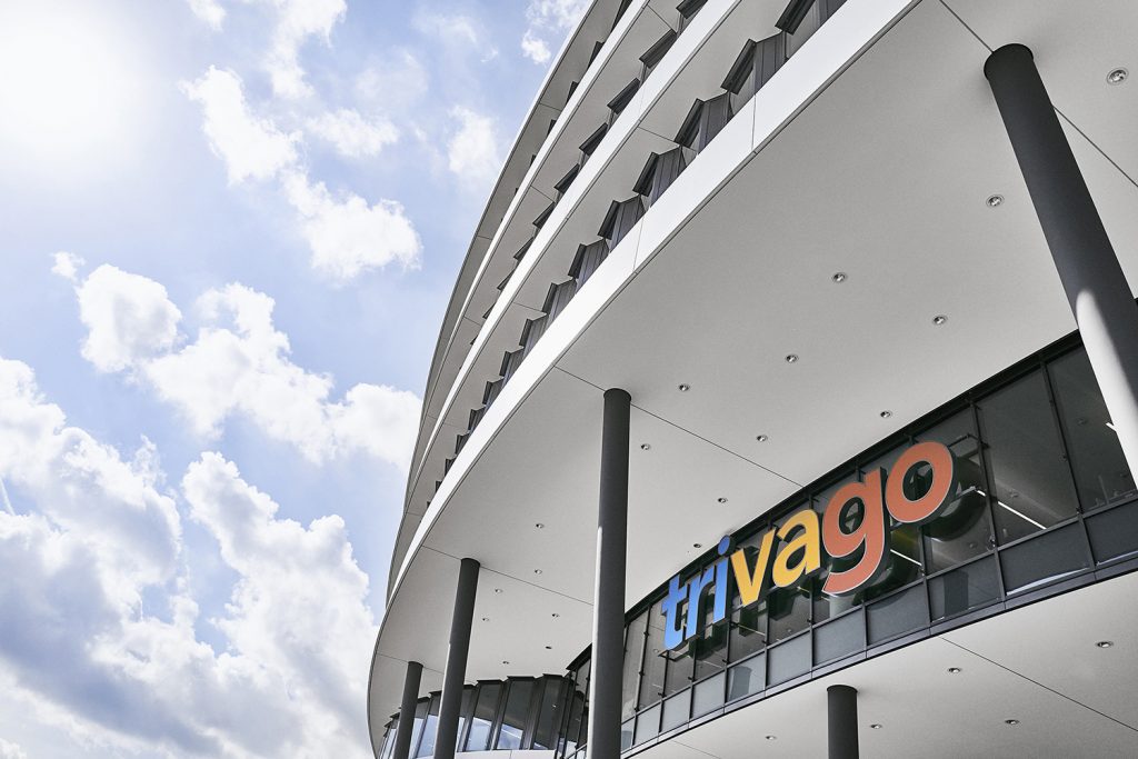 trivago Campus 2018: Facade with Hotel Search Logo
The facade and logo outside Trivago An Australia court chastised Trivago about the way it displays hotel discounts.  Pictured is Trivago Germany headquarters as seen in 2018.